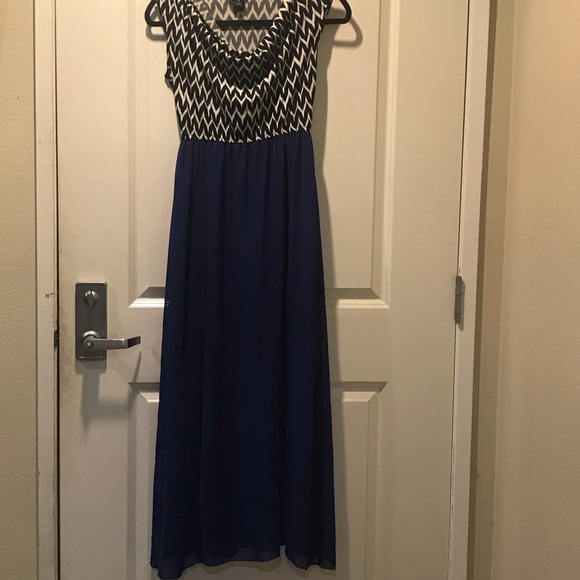 Evening Dress Navy Blue White Black pattern top - Picture 2 of 6